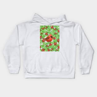 Cardinal and holly berry watercolor pattern Kids Hoodie